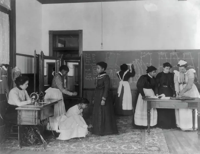 Framed Print : A class in dressmaking, Hampton Institute, Hampton, Virginia, 1899. Creator: Frances Benjamin Johnston Framed Print : A class in dressmaking, Hampton Institute, Hampton, Virginia, 1899. Creator: Frances Benjamin Johnston