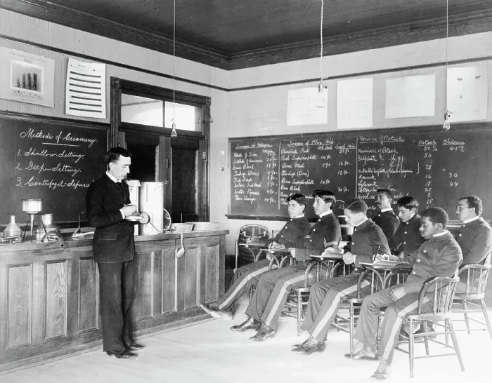 Framed Print : Class in making cream at Hampton Institute, Hampton, Virginia, 1899 and 1900. Creator: Frances Benjamin Johnston Framed Print : Class in making cream at Hampton Institute, Hampton, Virginia, 1899 and 1900. Creator: Frances Benjamin Johnston
