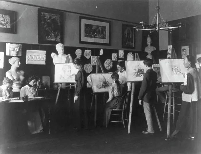 Framed Print : A class in painting, Central High School, (1899?). Creator: Frances Benjamin Johnston Framed Print : A class in painting, Central High School, (1899?). Creator: Frances Benjamin Johnston