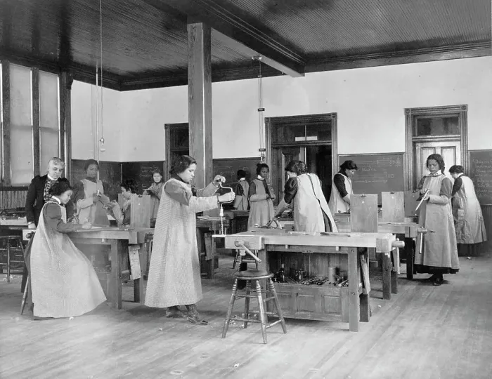 Framed Print : A class in sloyd woodworking, 1899 or 1900. Creator: Frances Benjamin Johnston Framed Print : A class in sloyd woodworking, 1899 or 1900. Creator: Frances Benjamin Johnston