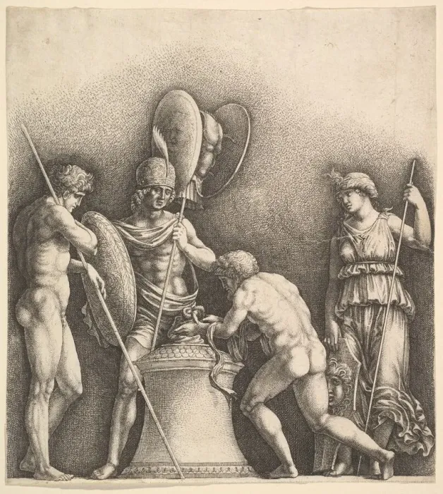 Framed Print : Four classical figures (pagan sacrifice), 1638. Creator: Wenceslaus Hollar Framed Print : Four classical figures (pagan sacrifice), 1638. Creator: Wenceslaus Hollar