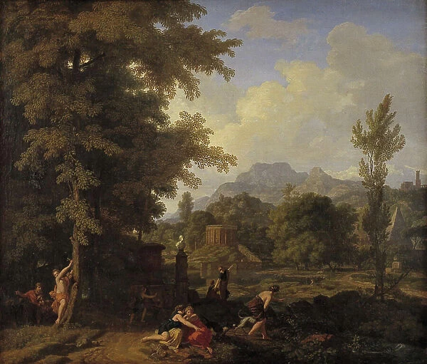 Classical Landscape with Diana (?) and her Nymphs, 1683-1686. Creators: Johannes Glauber, Gerard de Lairesse