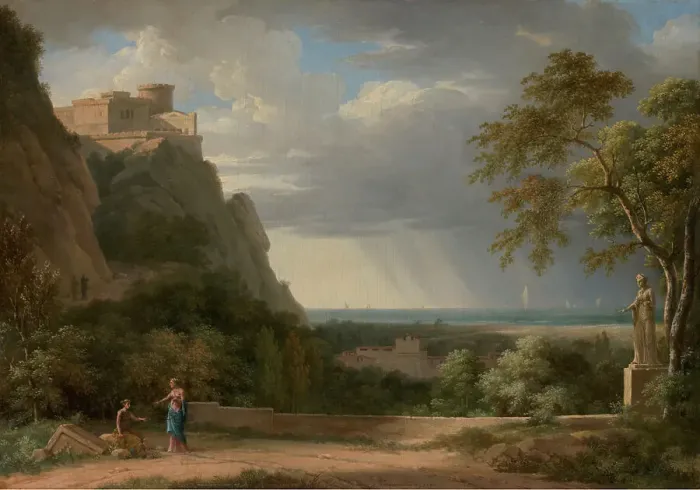 Framed Print : Classical Landscape with Figures and Sculpture, 1788. Creator: Pierre Henri de Valenciennes Framed Print : Classical Landscape with Figures and Sculpture, 1788. Creator: Pierre Henri de Valenciennes