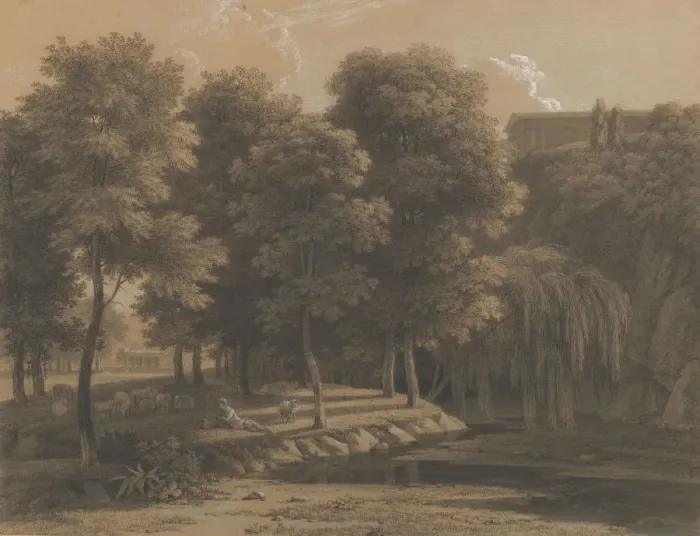 Framed Print : Classical Landscape with a Shepherd, 1803. Creator: Jean-Victor Bertin Framed Print : Classical Landscape with a Shepherd, 1803. Creator: Jean-Victor Bertin