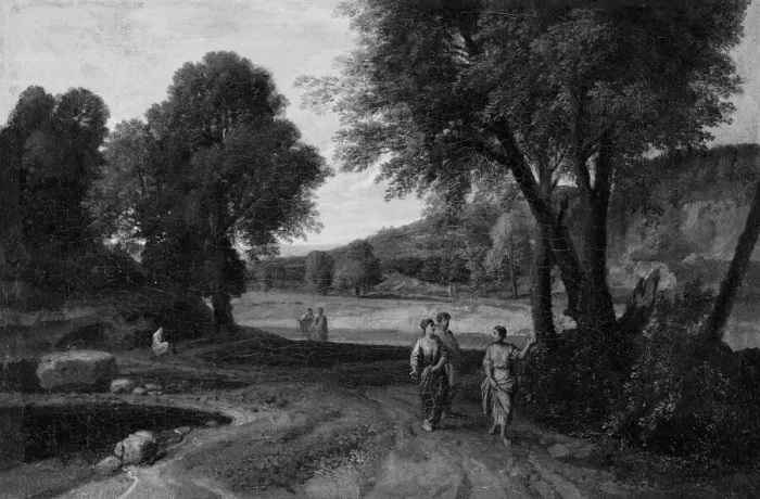 Framed Print : Classical Landscape with Two Women and a Man on a Path, 1660 / 70 Framed Print : Classical Landscape with Two Women and a Man on a Path, 1660 / 70
