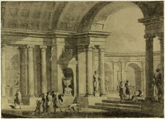 Framed Print : Classical Portico with Figures in Ancient Dress, n.d. Creators: Antonio Zucchi, Hubert Robert Framed Print : Classical Portico with Figures in Ancient Dress, n.d. Creators: Antonio Zucchi, Hubert Robert