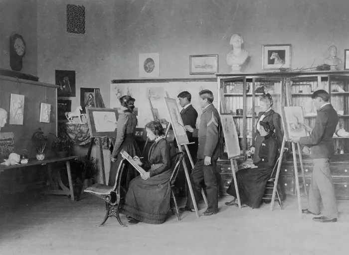 Framed Print : Classroom instruction in art, United States Indian School, Carlisle, Pa. between 1901 and 1903. Creator: Frances Benjamin Johnston Framed Print : Classroom instruction in art, United States Indian School, Carlisle, Pa. between 1901 and 1903. Creator: Frances Benjamin Johnston