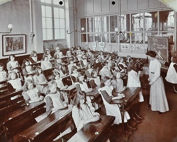 Classroom scene, Albion Street Girls School, Rotherhithe, London, 1908