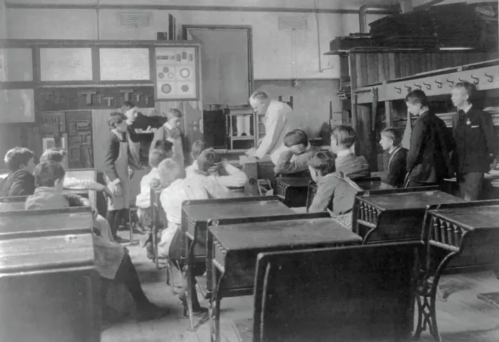 Framed Print : Classroom scenes in Washington, D.C. public schools - carpentry class, (1899?). Creator: Frances Benjamin Johnston Framed Print : Classroom scenes in Washington, D.C. public schools - carpentry class, (1899?). Creator: Frances Benjamin Johnston