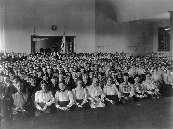 Classroom scenes in Washington, D.C. public schools - Central High School assembly, (1899?). Creator: Frances Benjamin Johnston