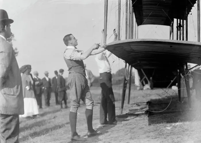 Framed Print : Claude Grahame-White - Fixing Wing of His Forman Plane, 1910. Creator: Harris & Ewing. Claude Grahame-White - Fixing Wing of His Forman Plane, 1910. Creator: Harris & Ewing