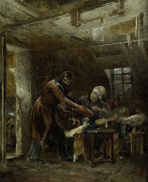 Claude Gueux bringing stolen bread back to his family, 1834. Creator: Louis Edouard Rioult