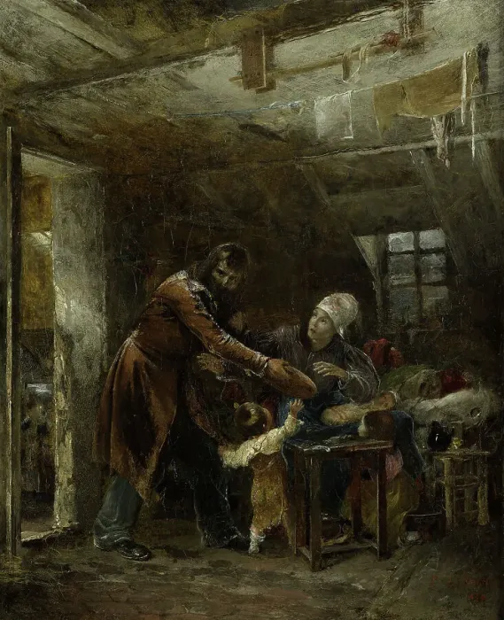 Framed Print : Claude Gueux bringing stolen bread back to his family, 1834. Creator: Louis Edouard Rioult Framed Print : Claude Gueux bringing stolen bread back to his family, 1834. Creator: Louis Edouard Rioult