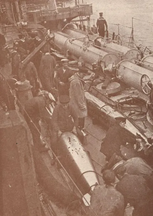 Framed Print : Cleaning and adjusting torpedoes, c1917 (1919) Framed Print : Cleaning and adjusting torpedoes, c1917 (1919)