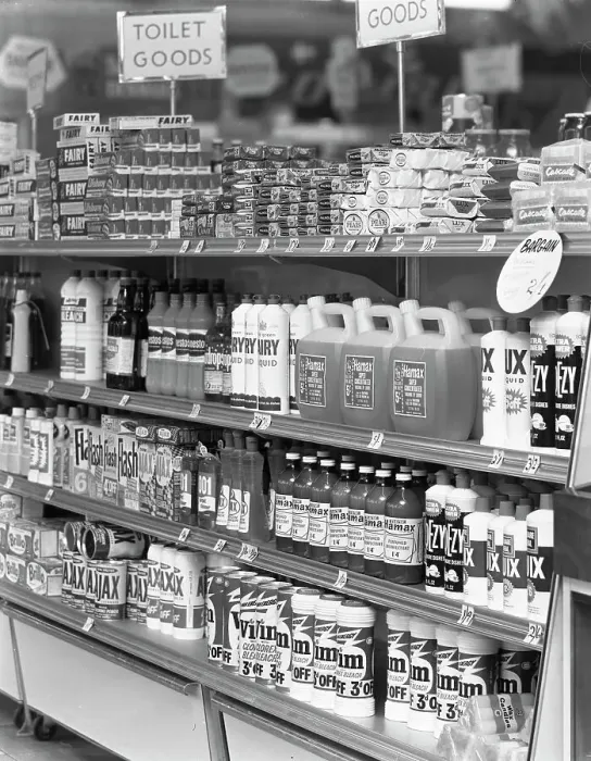 Framed Print : Cleaning products on supermarket shelves, 1966. Artist: Michael Walters Framed Print : Cleaning products on supermarket shelves, 1966. Artist: Michael Walters