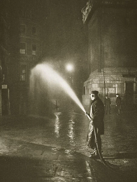 Cleaning the streets of Billingsgate, London, 20th century
