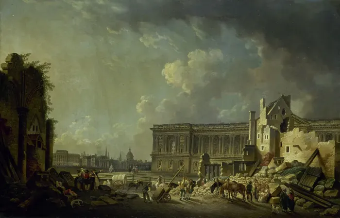 Framed Print : Clearance of the colonnade at the Louvre, c1756. Creator: Pierre-Antoine Demachy Framed Print : Clearance of the colonnade at the Louvre, c1756. Creator: Pierre-Antoine Demachy