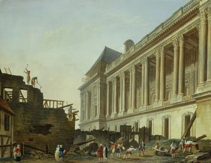 Framed Print : Clearance of the Louvre colonnade, 1764. Creator: Pierre-Antoine Demachy Framed Print : Clearance of the Louvre colonnade, 1764. Creator: Pierre-Antoine Demachy