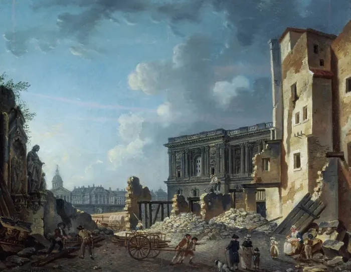 Framed Print : Clearance of the Louvre colonnade, c1755. Creator: Pierre-Antoine Demachy Framed Print : Clearance of the Louvre colonnade, c1755. Creator: Pierre-Antoine Demachy