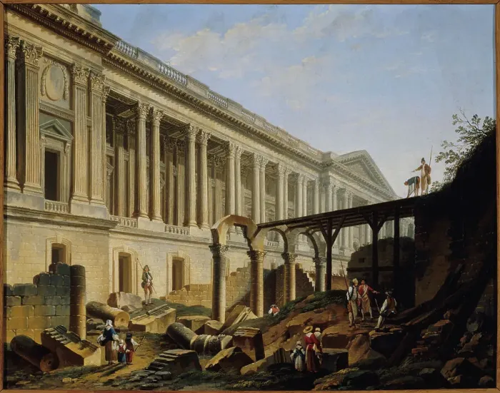 Framed Print : Clearing the colonnade of the Louvre, 1764. Creator: Unknown Framed Print : Clearing the colonnade of the Louvre, 1764. Creator: Unknown