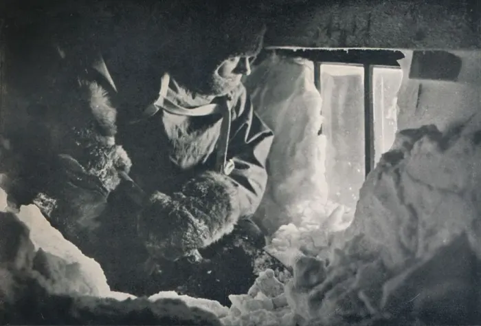 Framed Print : Clearing Drift from Window of Hut at Cape Adare, c1911, (1913). Artist: G Murray Levick Framed Print : Clearing Drift from Window of Hut at Cape Adare, c1911, (1913). Artist: G Murray Levick