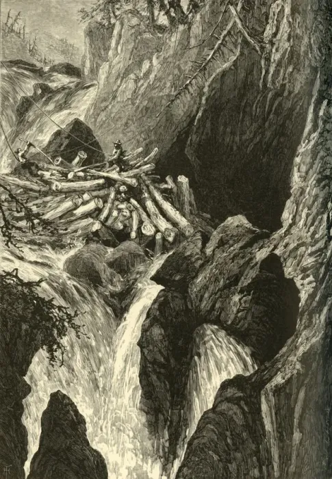 Framed Print : Clearing a Jam, Great Falls of the Ausable, 1874. Creator: Harry Fenn Framed Print : Clearing a Jam, Great Falls of the Ausable, 1874. Creator: Harry Fenn