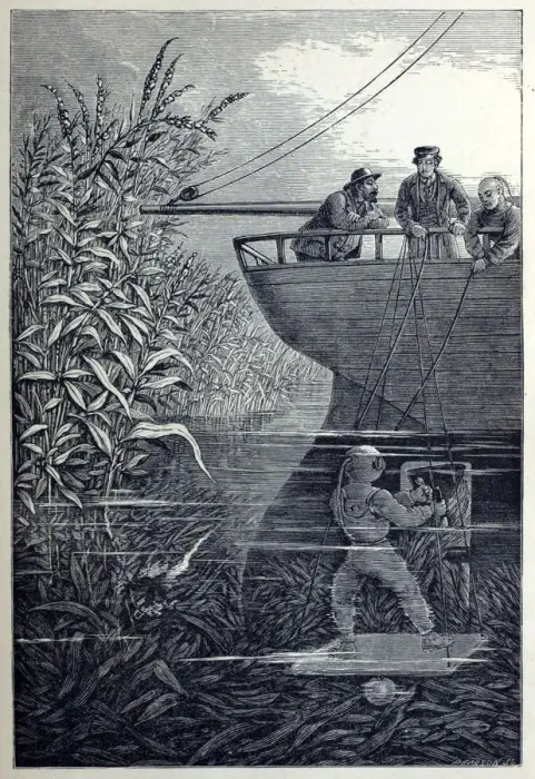Framed Print : Clearing the Screw, from Under the Waves, or Diving in Deep Waters, pub. 1887. Creator Framed Print : Clearing the Screw, from Under the Waves, or Diving in Deep Waters, pub. 1887. Creator