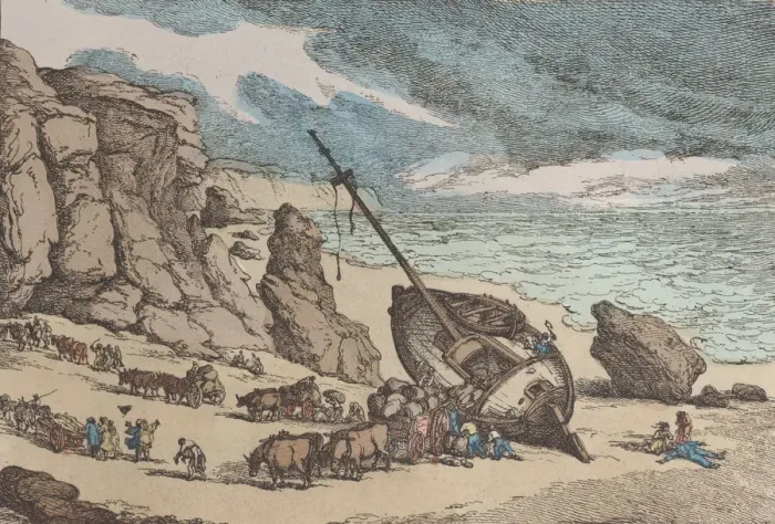 Framed Print : Clearing a Wreck on the North Coast of Cornwall, from Sketches from Nature Framed Print : Clearing a Wreck on the North Coast of Cornwall, from Sketches from Nature