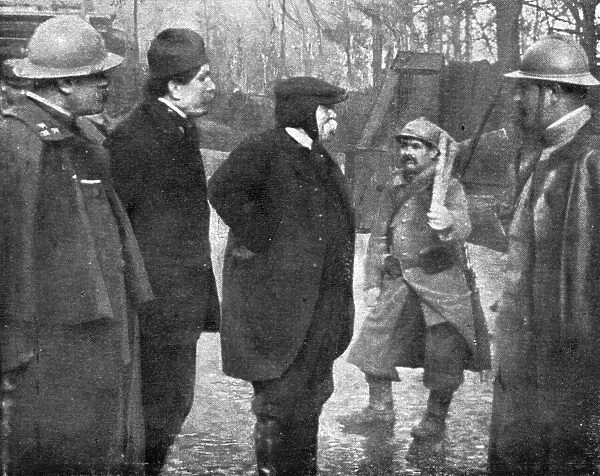 Clemenceau; M.Clemenceau, in the forest of Apremont, between a general and a soldier, 1917 Creator: Unknown