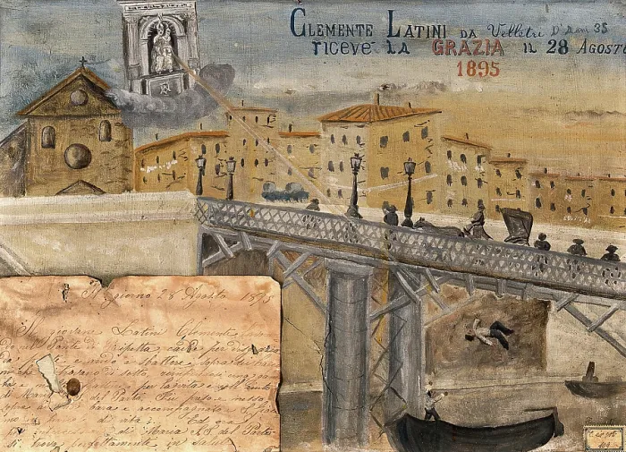 Framed Print : Clemente Latini of Velletri saved by the Madonna del Parto after falling off the Ponte di... 1895. Creator: Unknown Framed Print : Clemente Latini of Velletri saved by the Madonna del Parto after falling off the Ponte di... 1895. Creator: Unknown