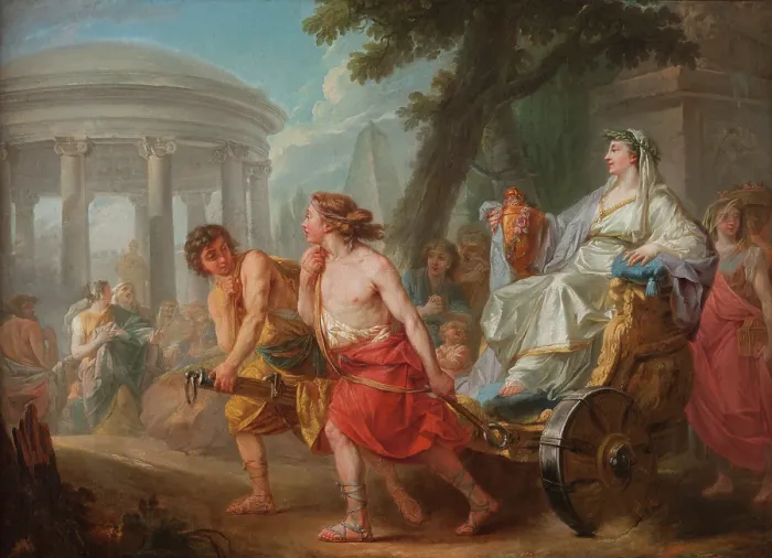 Framed Print : Cleobis and Biton with Cydippe in the Front of Hera Temple, 1764. Creator: Jean Bardin Framed Print : Cleobis and Biton with Cydippe in the Front of Hera Temple, 1764. Creator: Jean Bardin