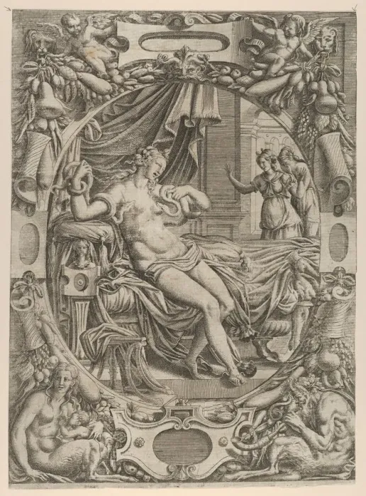 Framed Print : Cleopatra Bitten By an Asp, 1535-55. Creator: Jean Mignon Framed Print : Cleopatra Bitten By an Asp, 1535-55. Creator: Jean Mignon