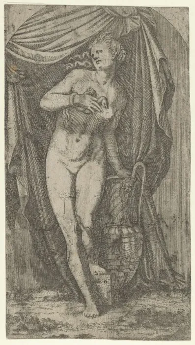 Framed Print : Cleopatra bitten by an Asp, 1540-56. Creator: Leon Davent Framed Print : Cleopatra bitten by an Asp, 1540-56. Creator: Leon Davent