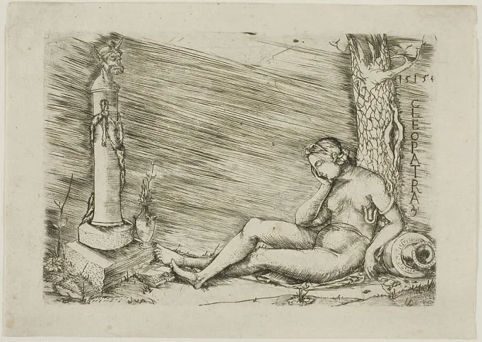 Framed Print : Cleopatra Lying at the Foot of a Tree, with a Term, 1515. Creator: Master of 1515