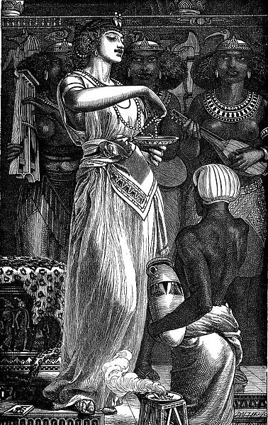 Cleopatra VII (69-30 BC), Queen of Egypt, dissolving pearls in wine, 1866. Artist: Frederick Augustus Sandys