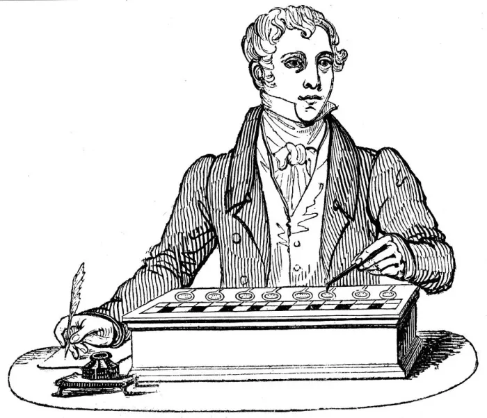 Framed Print : Clerk using a Pascal adding machine, 1835 Framed Print : Clerk using a Pascal adding machine, 1835