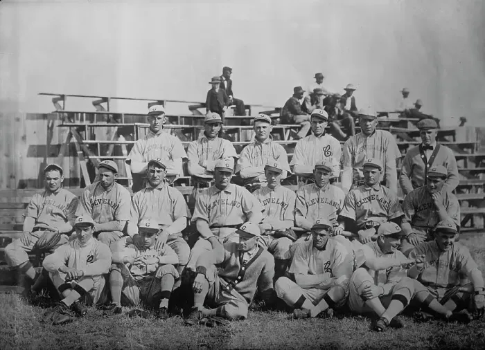 Framed Print : Cleveland Americans posing as team, 1910. Creator: Bain News Service Framed Print : Cleveland Americans posing as team, 1910. Creator: Bain News Service