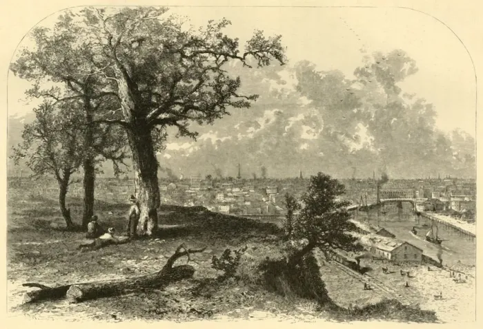 Framed Print : Cleveland, from Scrantons Hill, 1872. Creator: John J. Harley Framed Print : Cleveland, from Scrantons Hill, 1872. Creator: John J. Harley