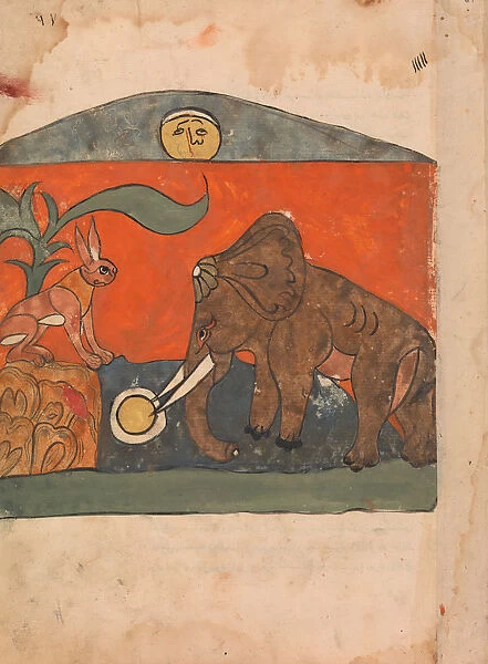 The Clever Hare with the King of the Elephants at the Spring of the Moon... 18th century