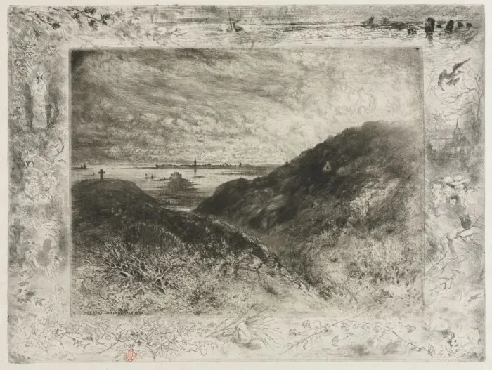 Framed Print : The Cliff, Bay of Saint Malo, 1886-1890. Creator: Felix Hilaire Buhot (French, 1847-1898) Framed Print : The Cliff, Bay of Saint Malo, 1886-1890. Creator: Felix Hilaire Buhot (French, 1847-1898)