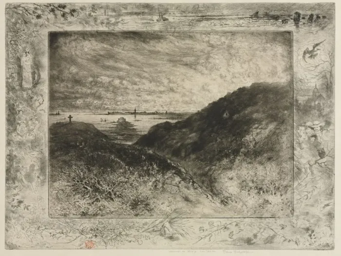 Framed Print : The Cliff: Bay of Saint-Malo, 1886-1890. Creator: Felix Hilaire Buhot (French, 1847-1898) Framed Print : The Cliff: Bay of Saint-Malo, 1886-1890. Creator: Felix Hilaire Buhot (French, 1847-1898)