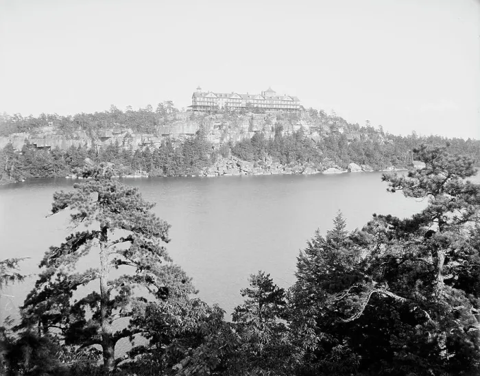 Framed Print : Cliff House from across the lake, Lake Minnewaska, N.Y. between 1900 and 1905. Creator: Unknown Framed Print : Cliff House from across the lake, Lake Minnewaska, N.Y. between 1900 and 1905. Creator: Unknown