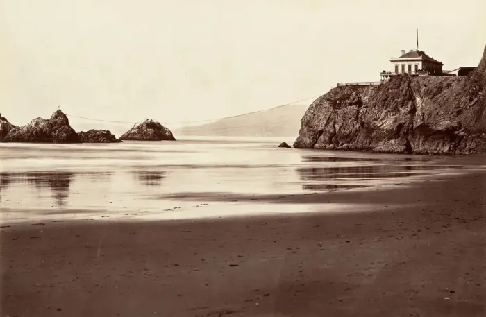 Framed Print : Cliff House and Seal Rock, 1868-69, printed ca. 1876. Creator: Carleton Emmons Watkins Framed Print : Cliff House and Seal Rock, 1868-69, printed ca. 1876. Creator: Carleton Emmons Watkins
