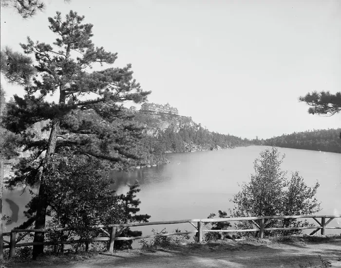 Framed Print : Cliff House from Sunset Rock, Lake Minnewaska, N.Y. between 1900 and 1905. Creator: Unknown Framed Print : Cliff House from Sunset Rock, Lake Minnewaska, N.Y. between 1900 and 1905. Creator: Unknown