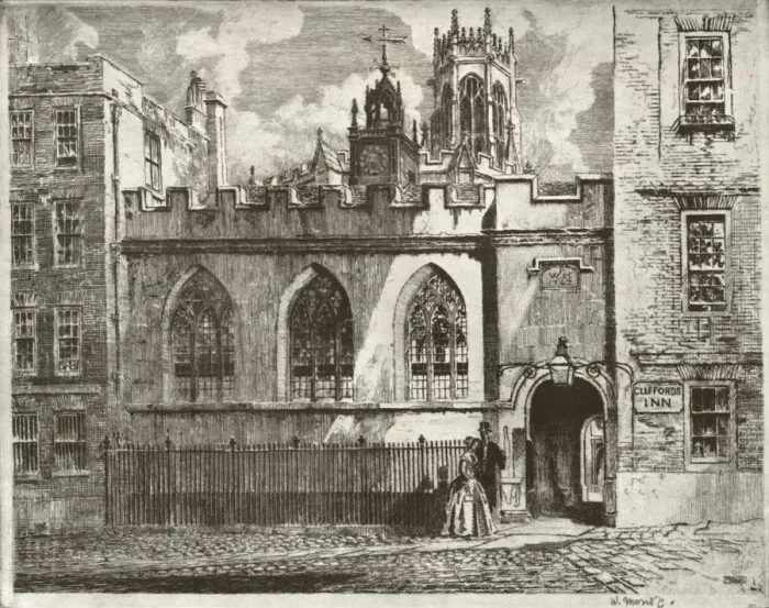 Framed Print : Cliffords Inn Hall and Clock Turret, with the Lantern Tower of St. Clement Danes Beyond, 1934 Framed Print : Cliffords Inn Hall and Clock Turret, with the Lantern Tower of St. Clement Danes Beyond, 1934