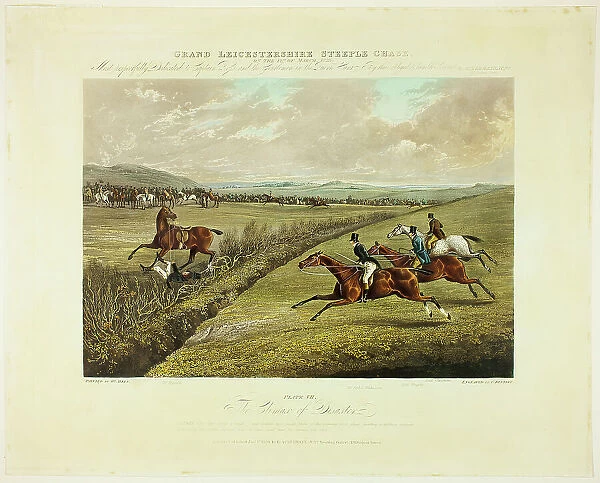 Climax of Disaster, from Grand Leicestershire Steeplechase, published 1830. Creator: Charles Bentley