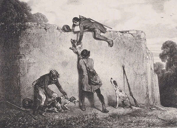 The Climb, from the series Hunting Scenes, 1829. Creator: Alexandre Gabriel Decamps