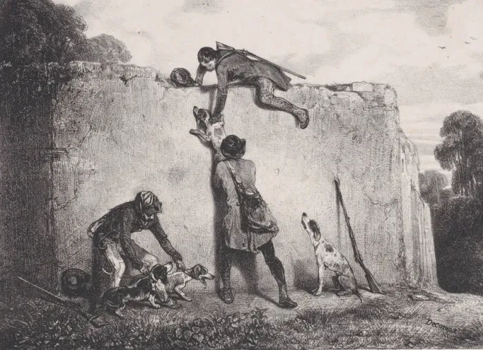 Framed Print : The Climb, from the series Hunting Scenes, 1829. Creator: Alexandre Gabriel Decamps Framed Print : The Climb, from the series Hunting Scenes, 1829. Creator: Alexandre Gabriel Decamps