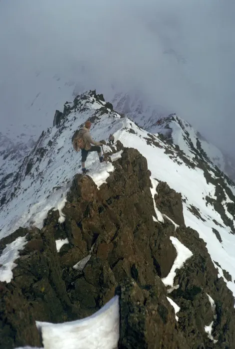 Framed Print : Climber on Crib Goch ridge on Snowdon Framed Print : Climber on Crib Goch ridge on Snowdon