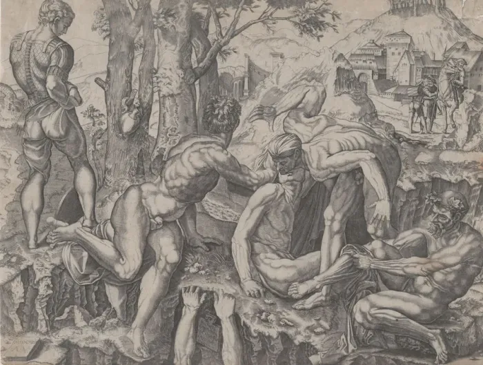 Framed Print : The Climbers, dated 1524. Creator: Agostino Veneziano Framed Print : The Climbers, dated 1524. Creator: Agostino Veneziano